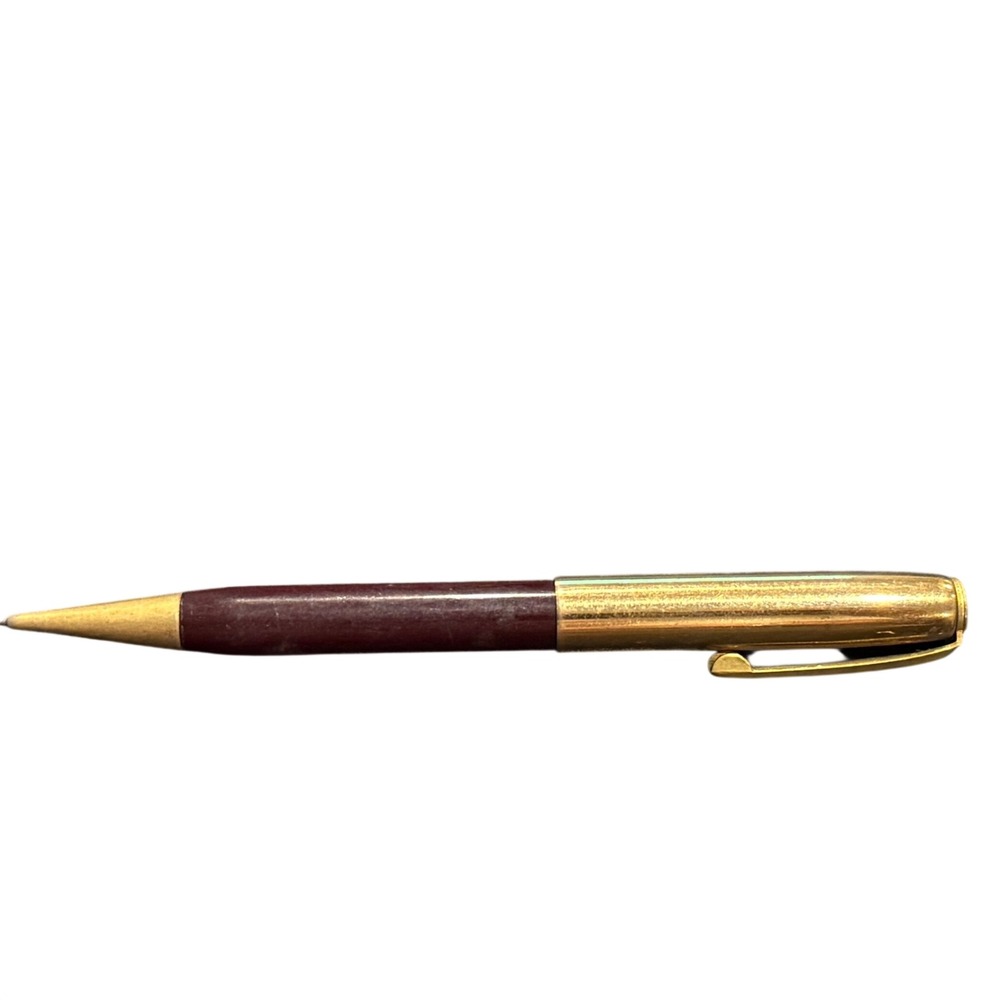 Vintage MCM Norman USA Mechanical Pencil Burgundy Plastic Gold Tone Office Retro